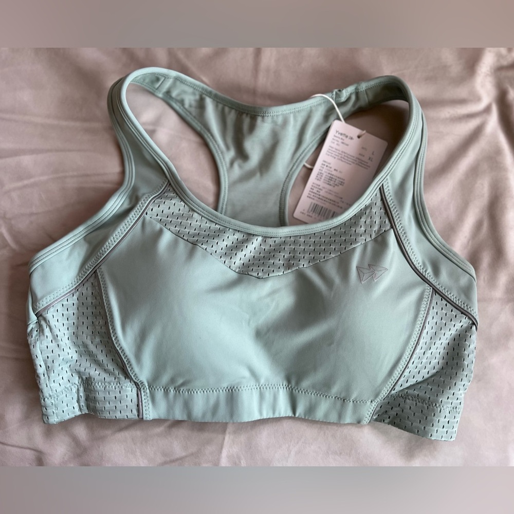 Women's Light Green and Red Sports Bra